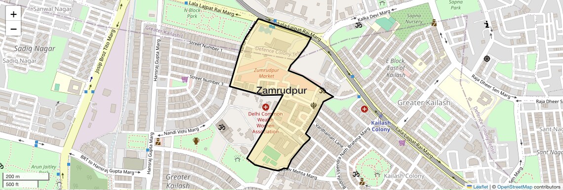 Location Map of Zamrudpur, Delhi