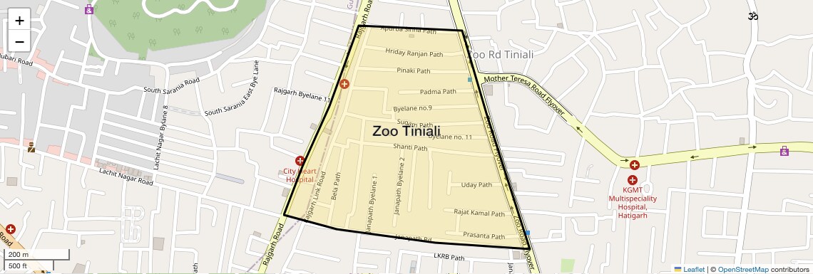 Location Map of Zoo Tiniali, Guwahati