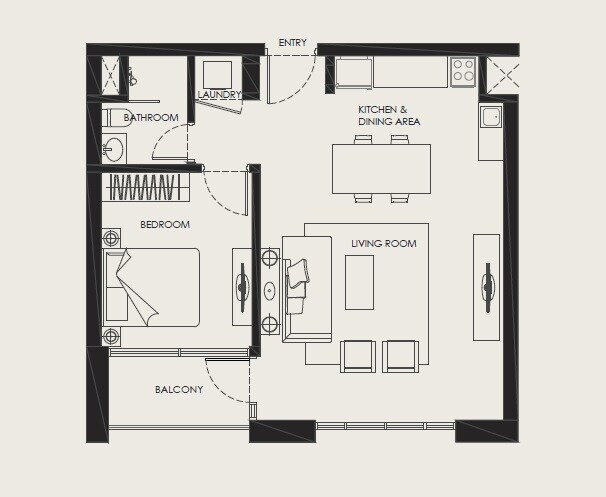 1 Bed 640 Sq. Ft. Apartment