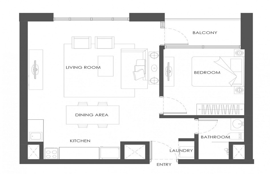 1 Bed 644 Sq. Ft. Apartment