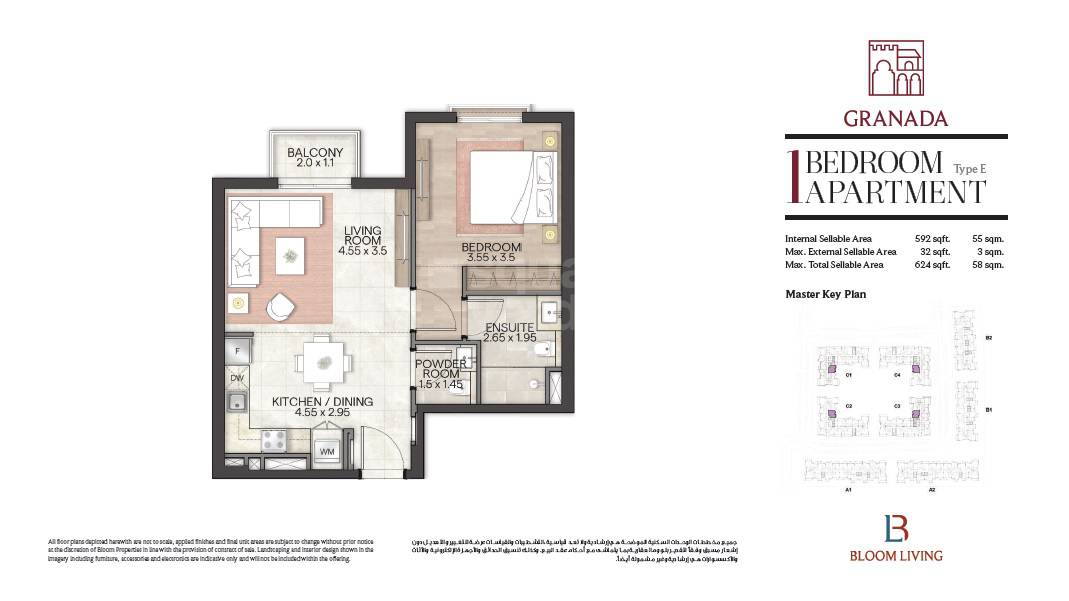 1 Bed 624 Sq. Ft. Apartment