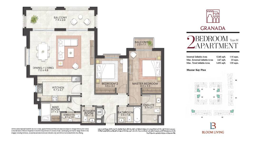 2 Beds 1495 Sq. Ft. Apartment