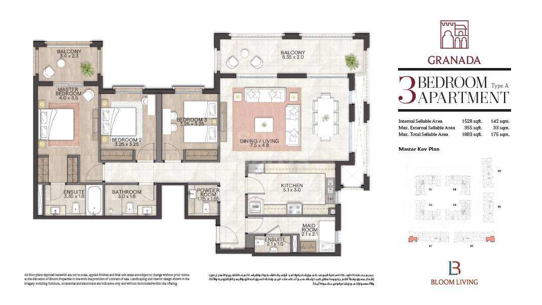 3 Beds 1883 Sq. Ft. Apartment