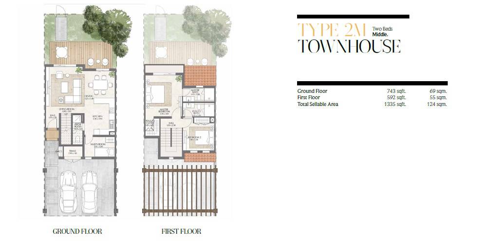 2 Beds 1335 Sq. Ft. Townhouse