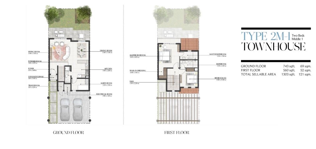 2 Beds 1303 Sq. Ft. Townhouse