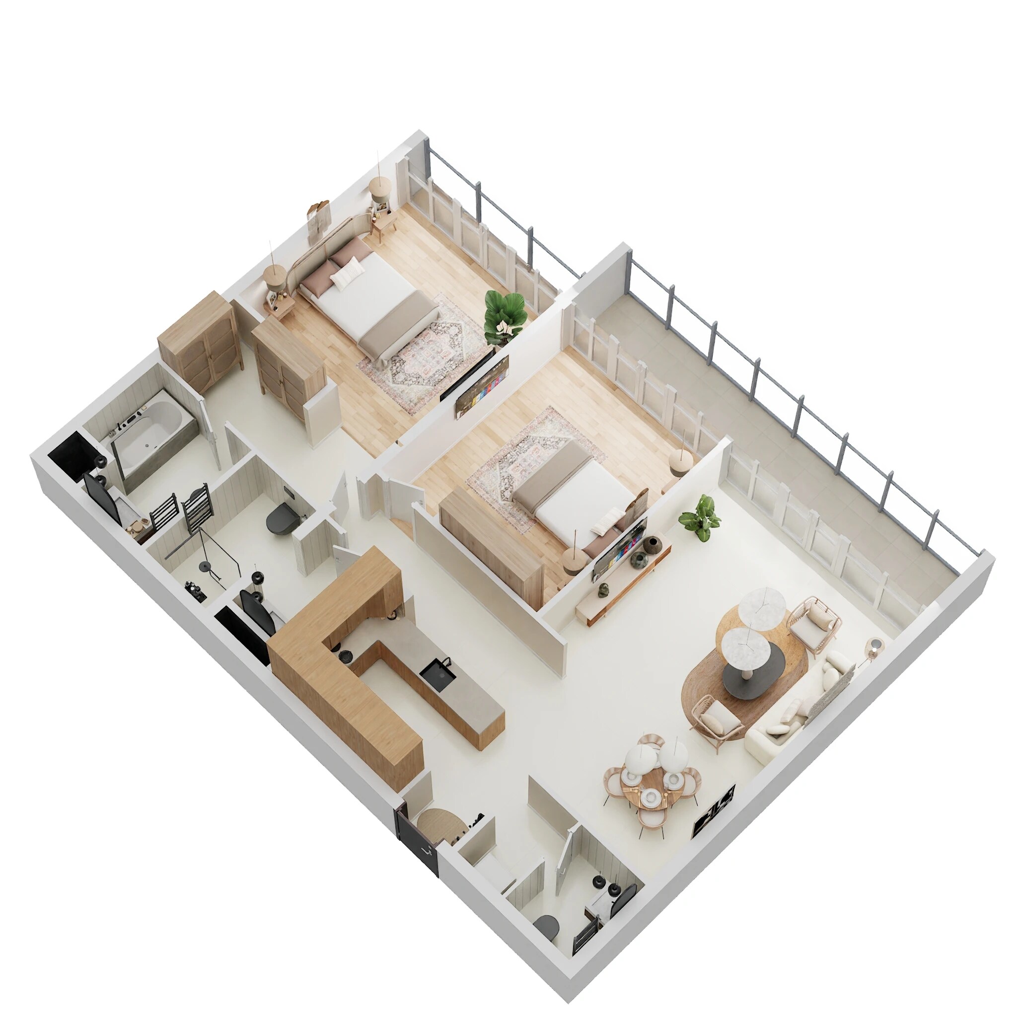 2 Beds 1229 Sq. Ft. Apartment