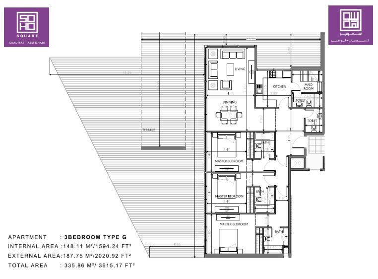 3 Beds 3615 Sq. Ft. Apartment