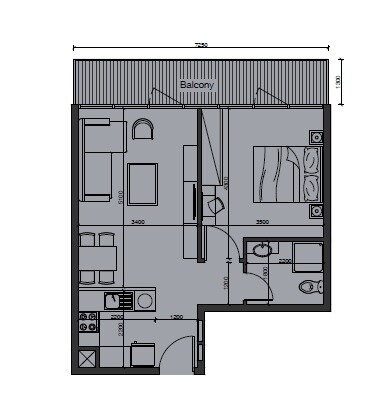 1 Bed 552 Sq. Ft. Apartment