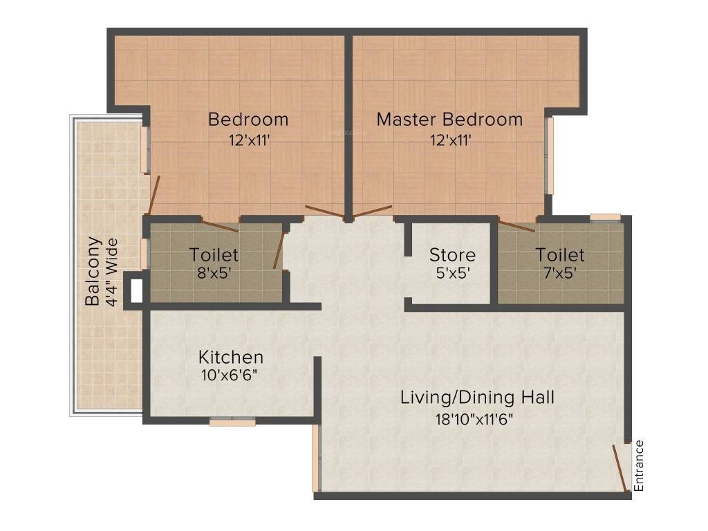 Floor plan of 2 BHK 1252 Sq. Ft. Apartment in Deeksha Dwarika, Agra