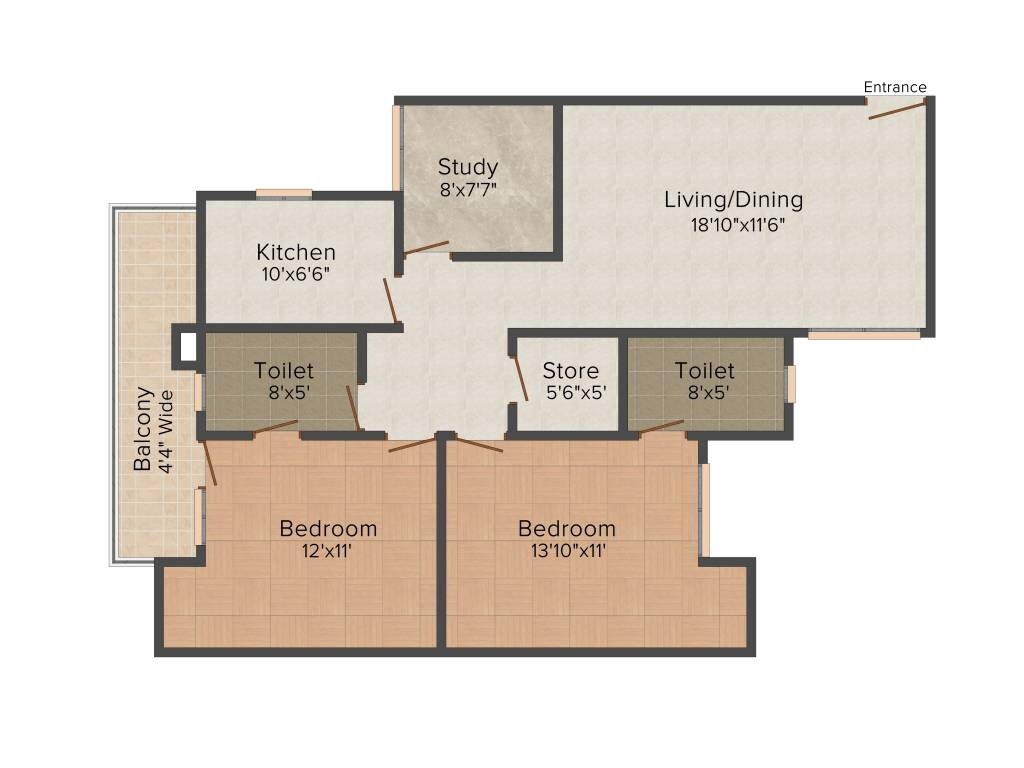 Floor plan of 2 BHK 1415 Sq. Ft. Apartment in Deeksha Dwarika, Agra