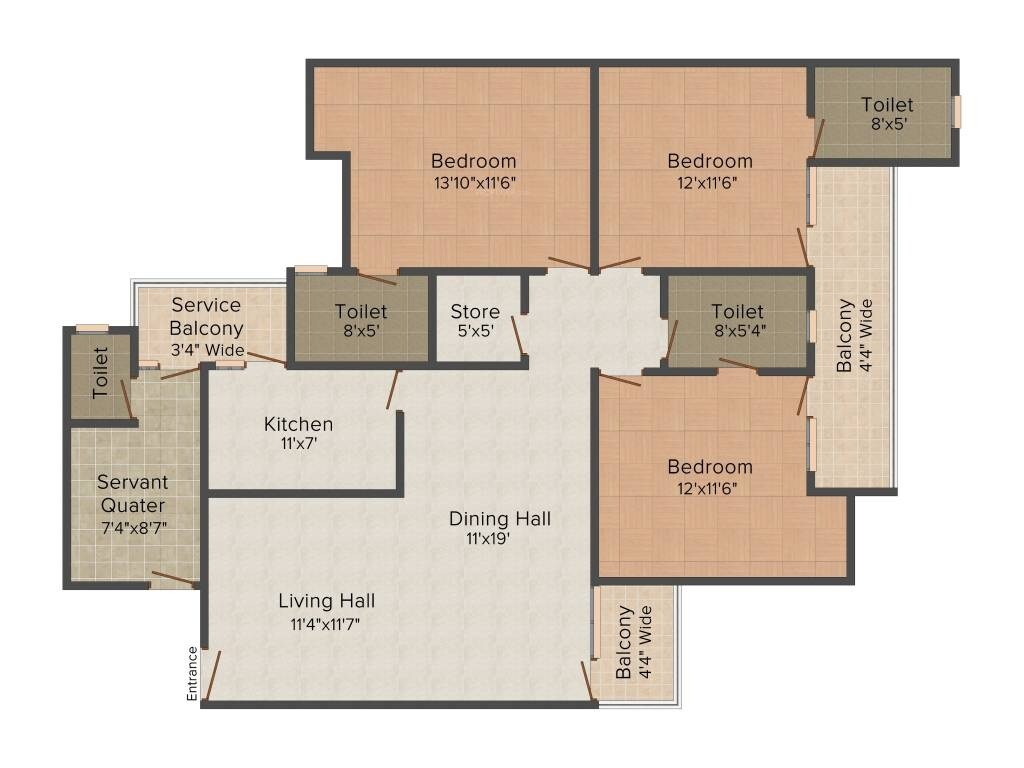 Floor plan of 3 BHK 1910 Sq. Ft. Apartment in Deeksha Dwarika, Agra