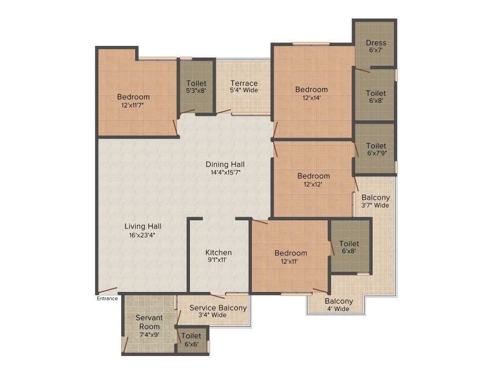 Floor plan of 4 BHK 2563 Sq. Ft. Apartment in Deeksha Dwarika, Agra