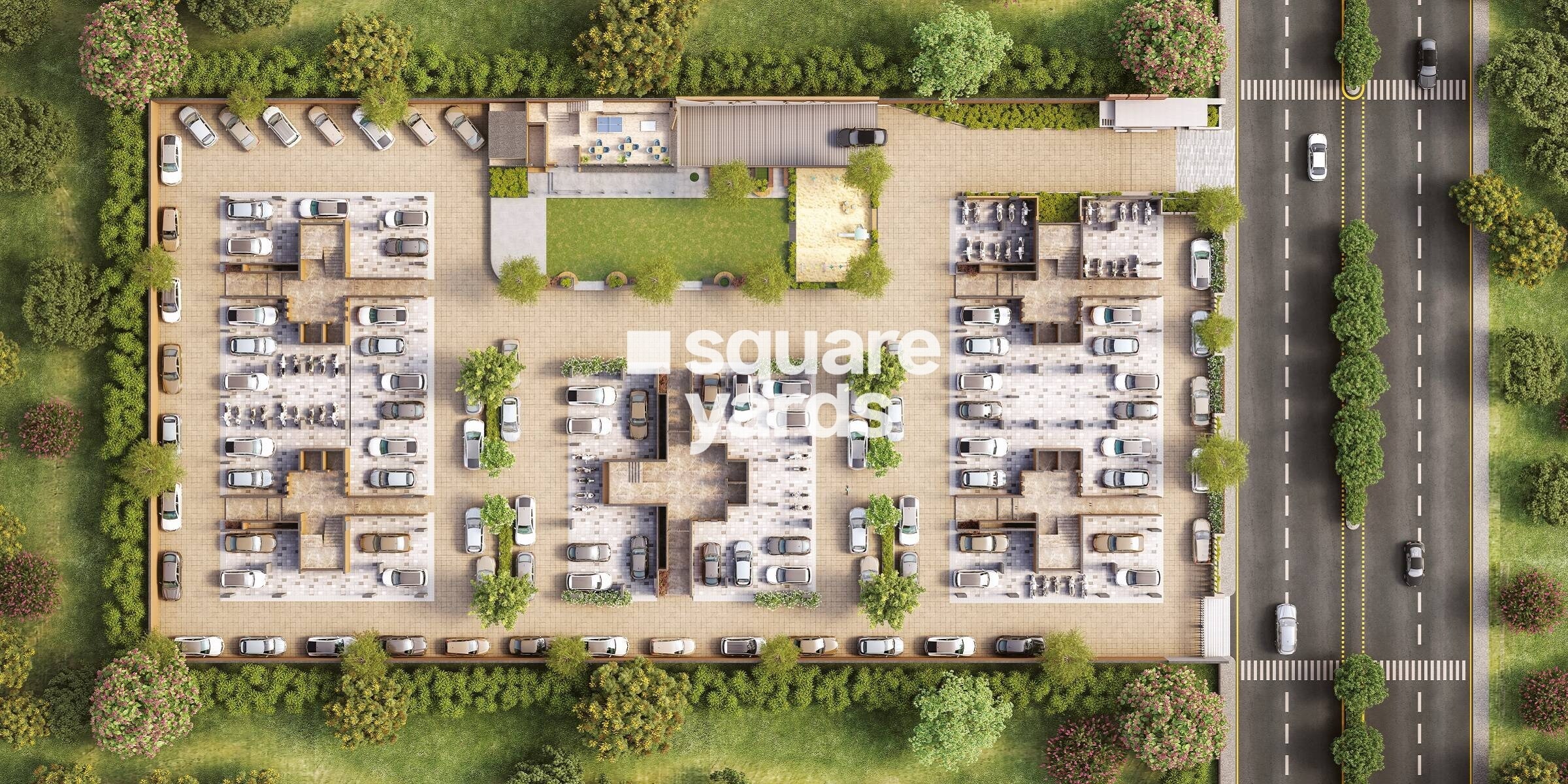 Nand-Radhe-Greens_an aerial view of a city with a large building