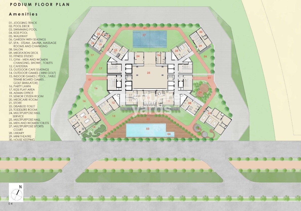 Shivalik-Skyview_an aerial view of a building with a clock on it