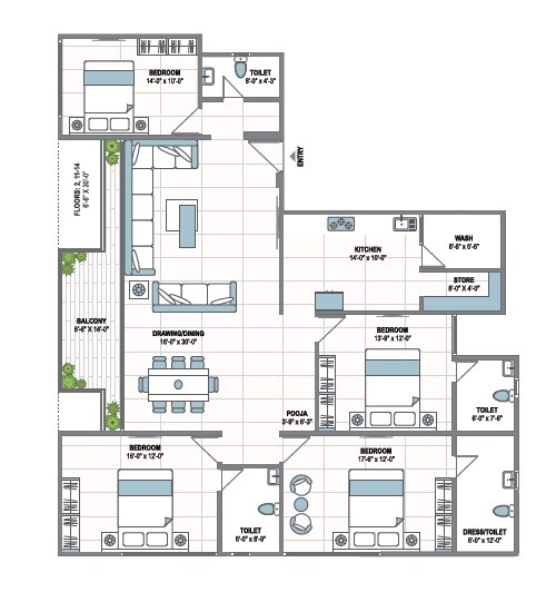 Floor plan of 4 BHK 3222 Sq. Ft. Apartment in 42 Parkview, Ahmedabad