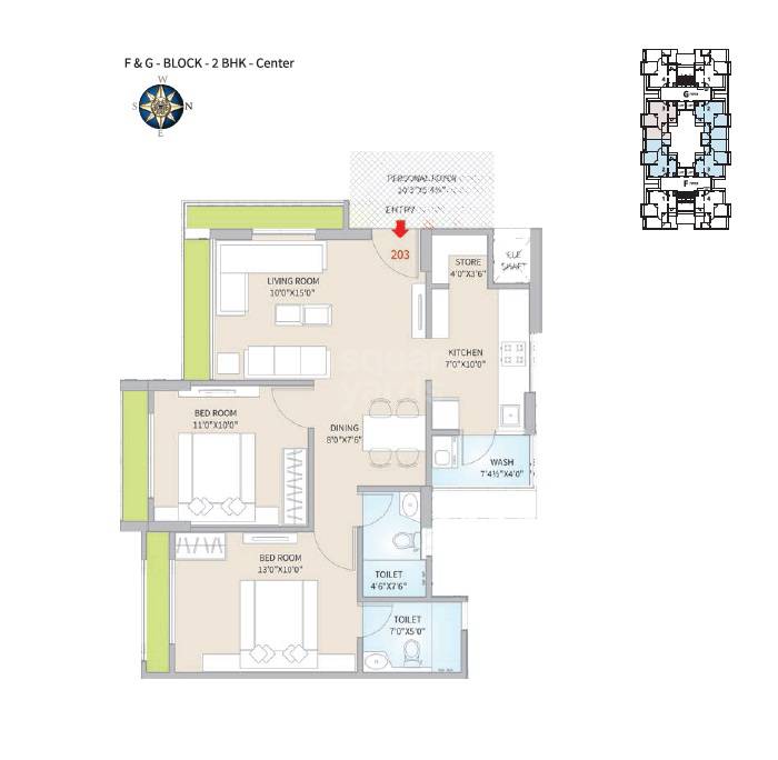 Floor plan of 2 BHK 1230 Sq. Ft. Apartment in Aaryan Aaviskaar, Ahmedabad