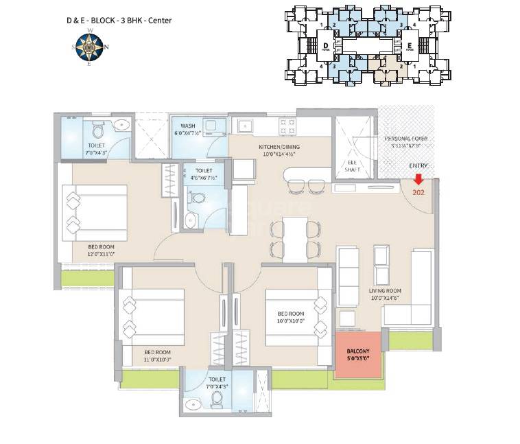Floor plan of 3 BHK 1500 Sq. Ft. Apartment in Aaryan Aaviskaar, Ahmedabad
