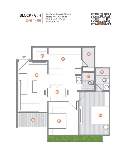 Floor plan of 2 BHK 1440 Sq. Ft. Apartment in Aaryan City, Ahmedabad