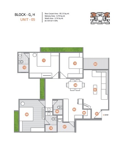 Floor plan of 3 BHK 1989 Sq. Ft. Apartment in Aaryan City, Ahmedabad
