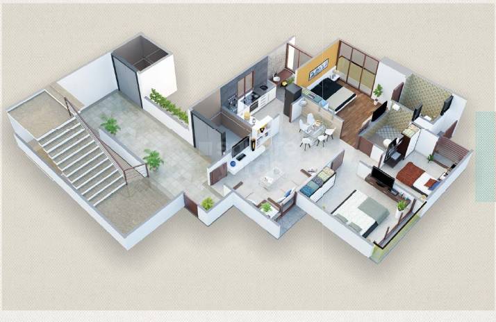 Floor plan of 3 BHK Apartment - 1440 sq. ft. in Aaryan Embassy, Ahmedabad