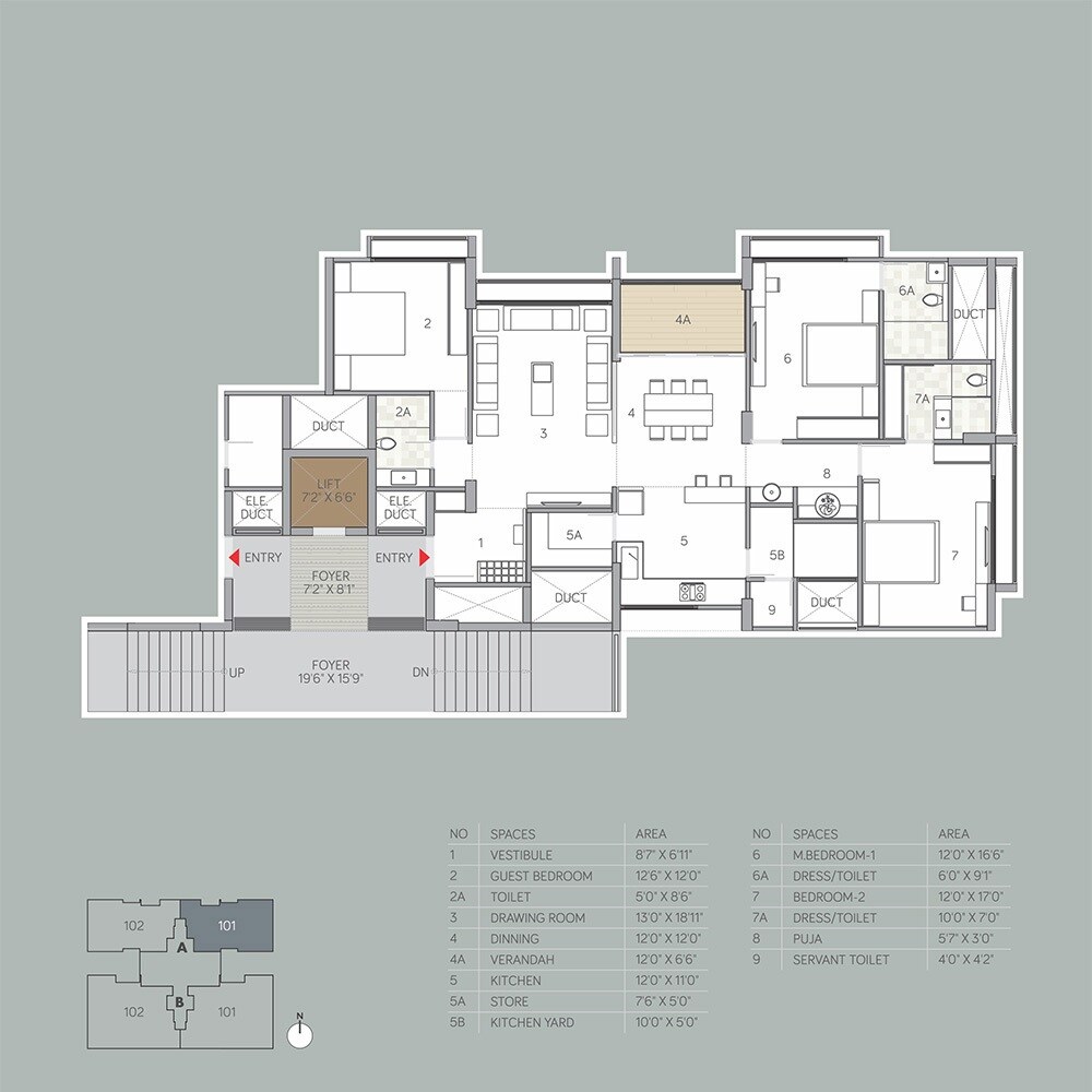 Floor plan of 3 BHK 2675 Sq. Ft. Apartment in Aaryan Opulence, Ahmedabad