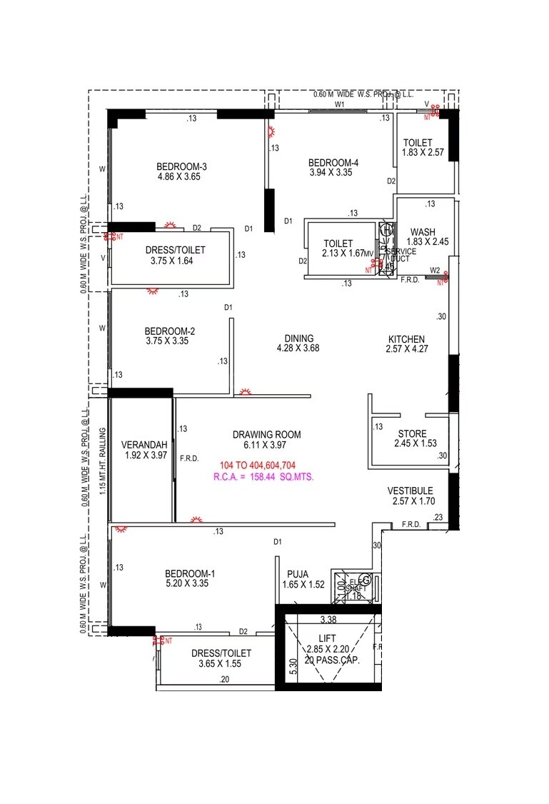 Floor plan of 4 BHK 1705 Sq. Ft. Apartment in Aastha Amrutham, Ahmedabad