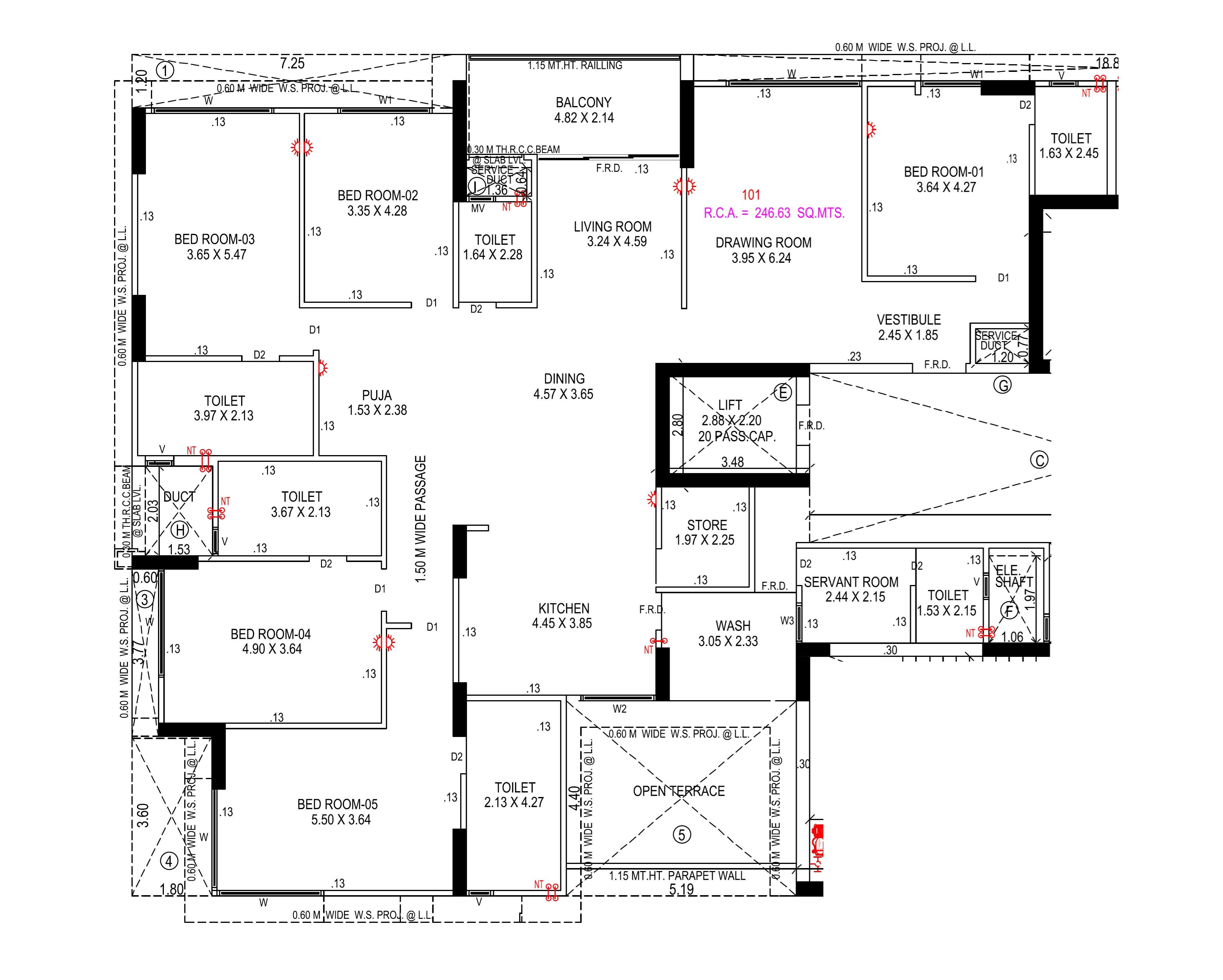 Floor plan of 5 BHK 2540 Sq. Ft. Apartment in Aastha Amrutham, Ahmedabad