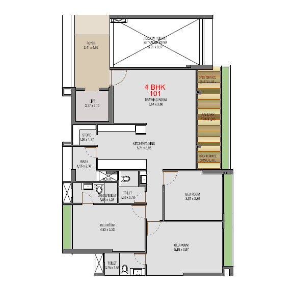 Floor plan of 4 BHK 2065 Sq. Ft. Apartment in Aasthaa Skyrise, Ahmedabad