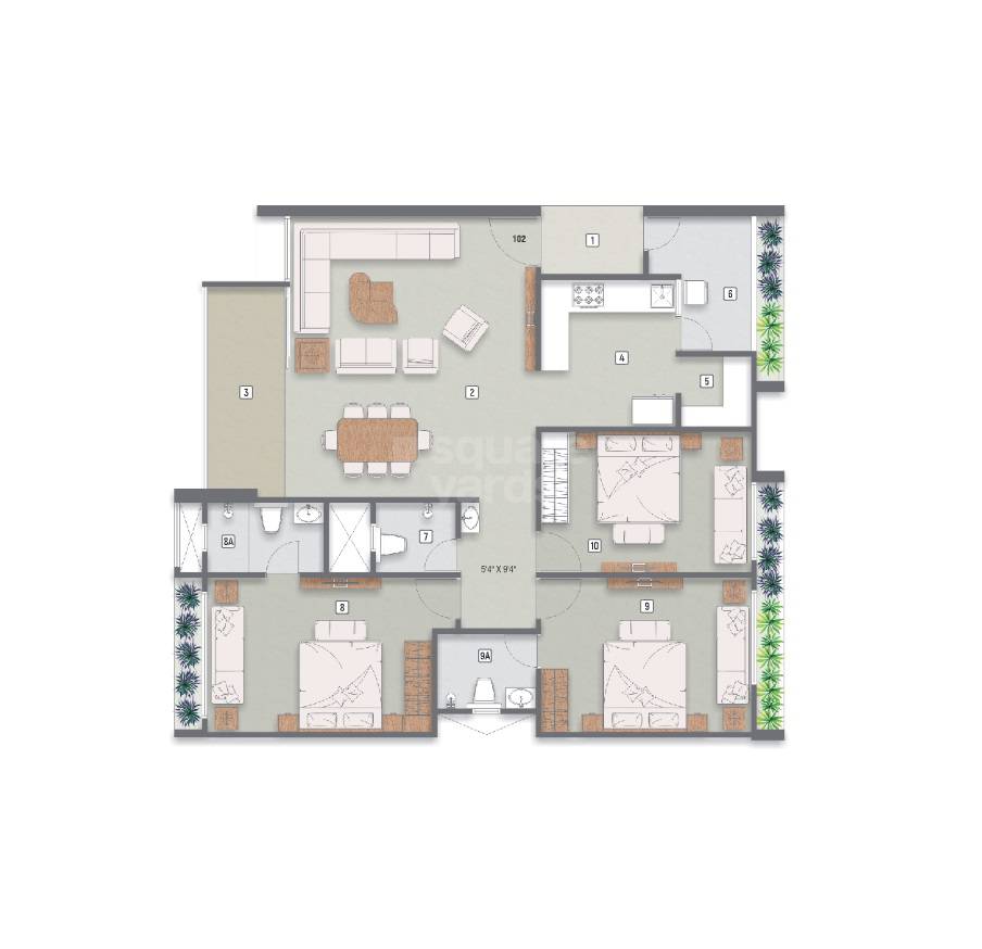 Floor plan of 3 BHK 2250 Sq. Ft. Apartment in Aavishkar Atlantis Elevate, Ahmedabad