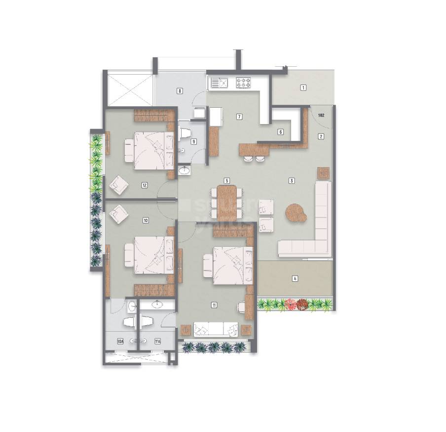 Floor plan of 3 BHK 2610 Sq. Ft. Apartment in Aavishkar Atlantis Elevate, Ahmedabad