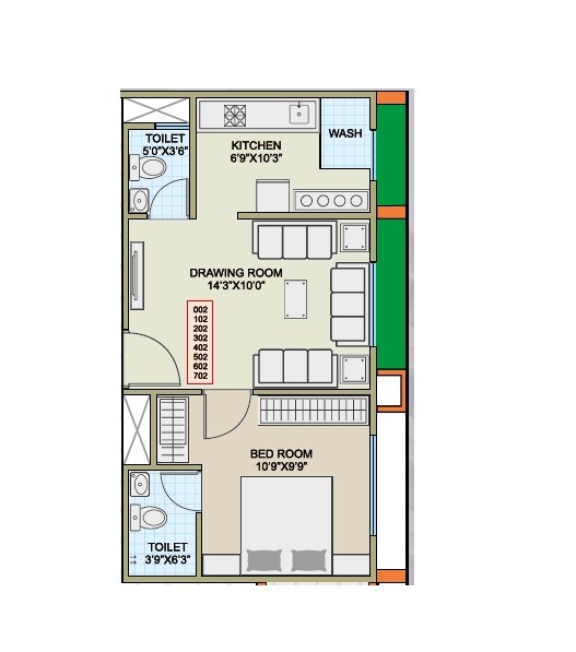 Floor plan of 1 BHK 756 Sq. Ft. Apartment in Abhay Ratna Shashwat, Ahmedabad