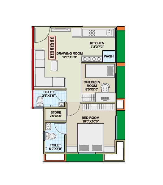 Floor plan of 1 BHK 801 Sq. Ft. Apartment in Abhay Ratna Shashwat, Ahmedabad
