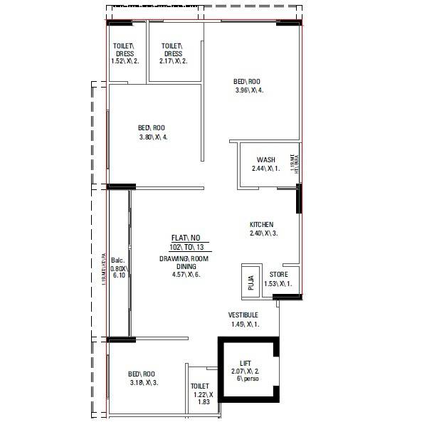Floor plan of 3 BHK 1116 Sq. Ft. Apartment in Abhishek Apple Green 2, Ahmedabad