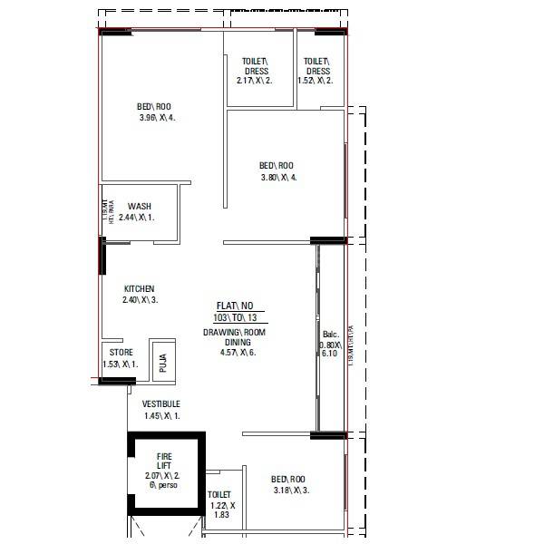 Floor plan of 3 BHK 1182 Sq. Ft. Apartment in Abhishek Apple Green 2, Ahmedabad