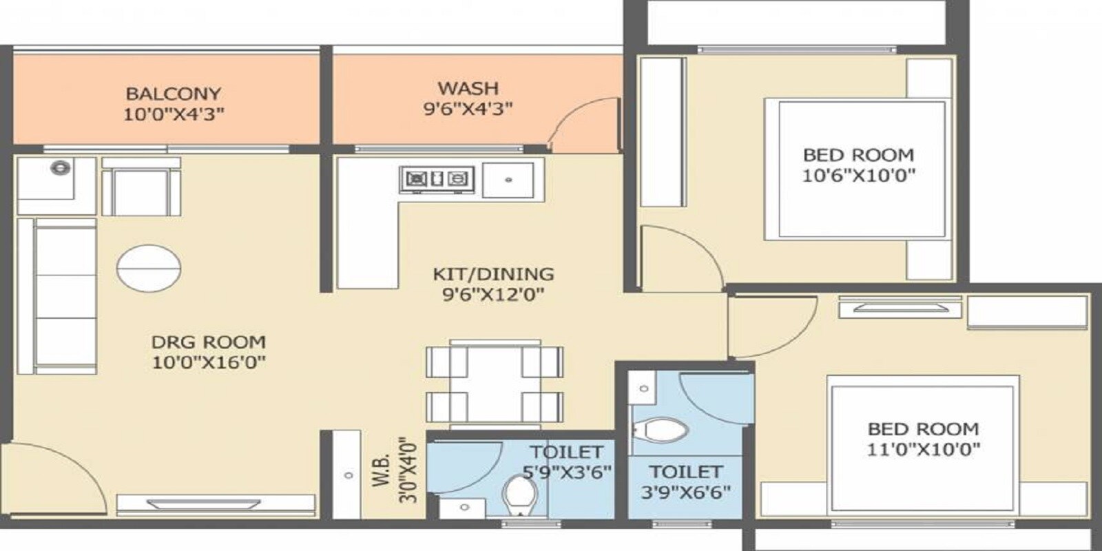 Floor plan of 2 BHK 1224 Sq. Ft. Apartment in Abjibapa Dev Aashish Divine, Ahmedabad