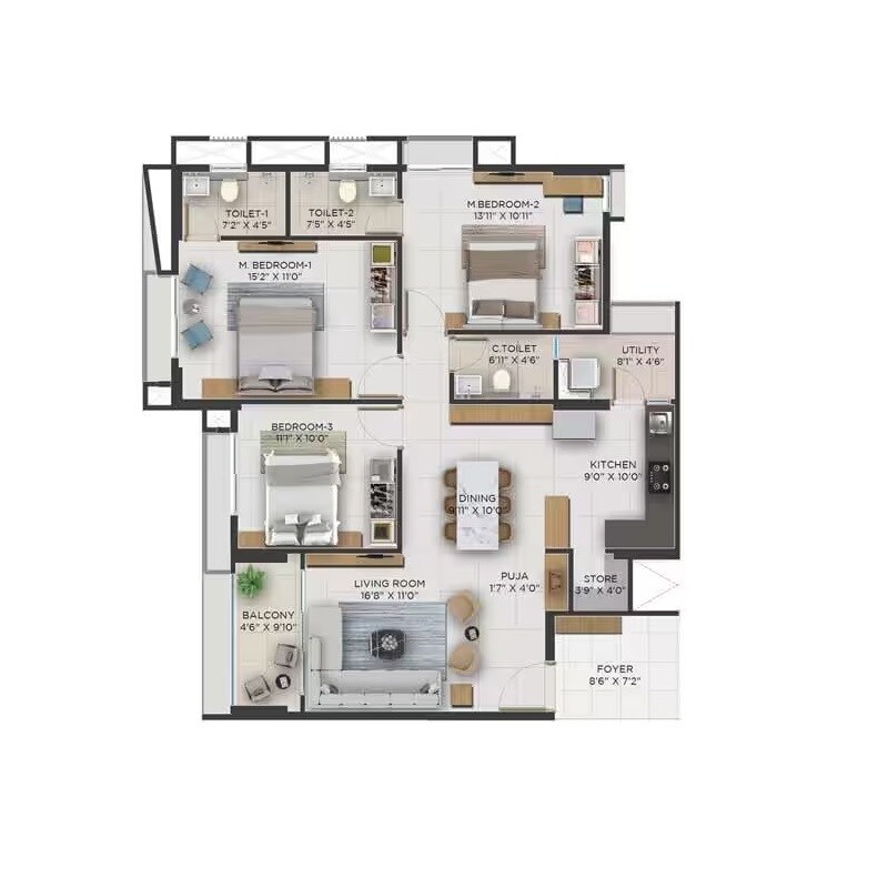 3 BHK 1936 Sq. Ft. Apartment