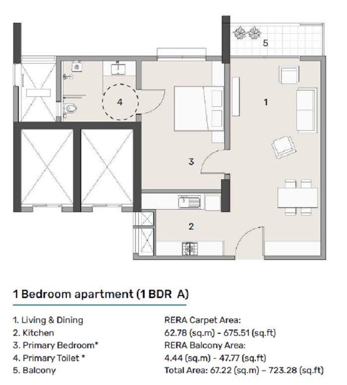 1 BHK 675 Sq. Ft. Apartment