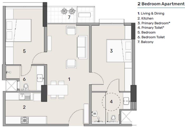 2 BHK 858 Sq. Ft. Apartment