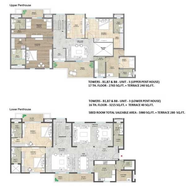 Floor plan of 4 BHK 5980 Sq. Ft. Penthouse in Adani La Marina, Ahmedabad