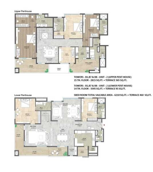 Floor plan of 5 BHK 6210 Sq. Ft. Penthouse in Adani La Marina, Ahmedabad