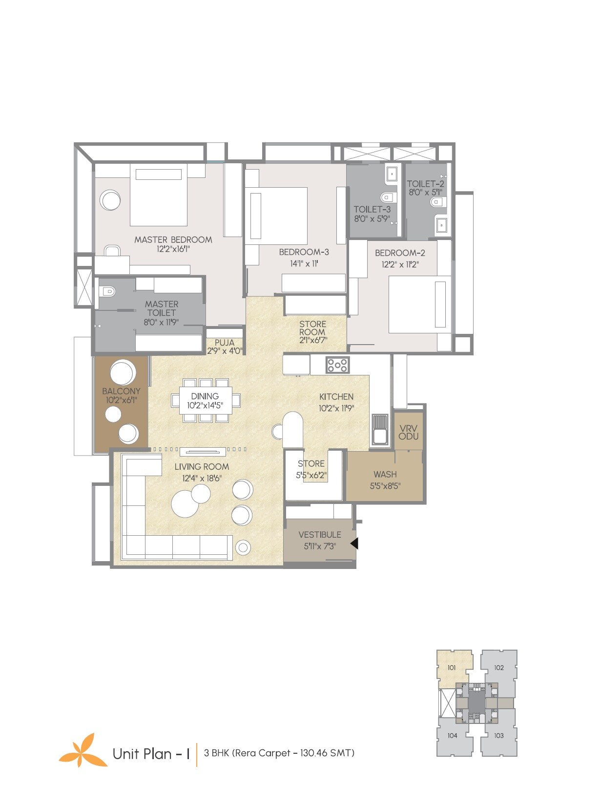 3 BHK 1405 Sq. Ft. Apartment