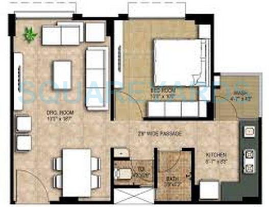 Floor plan of 1 BHK 650 Sq. Ft. Apartment in Adani Shantigram Aangan, Ahmedabad
