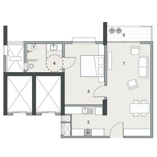 Floor plan of 1 BHK 580 Sq. Ft. Apartment in Adani Shantigram, Ahmedabad