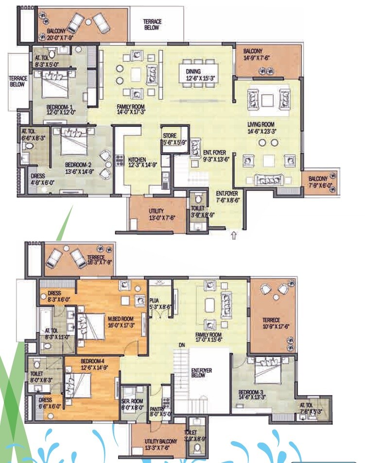 Floor plan of 5 BHK 6295 Sq. Ft. Apartment in Adani Shantigram Water Lily, Ahmedabad