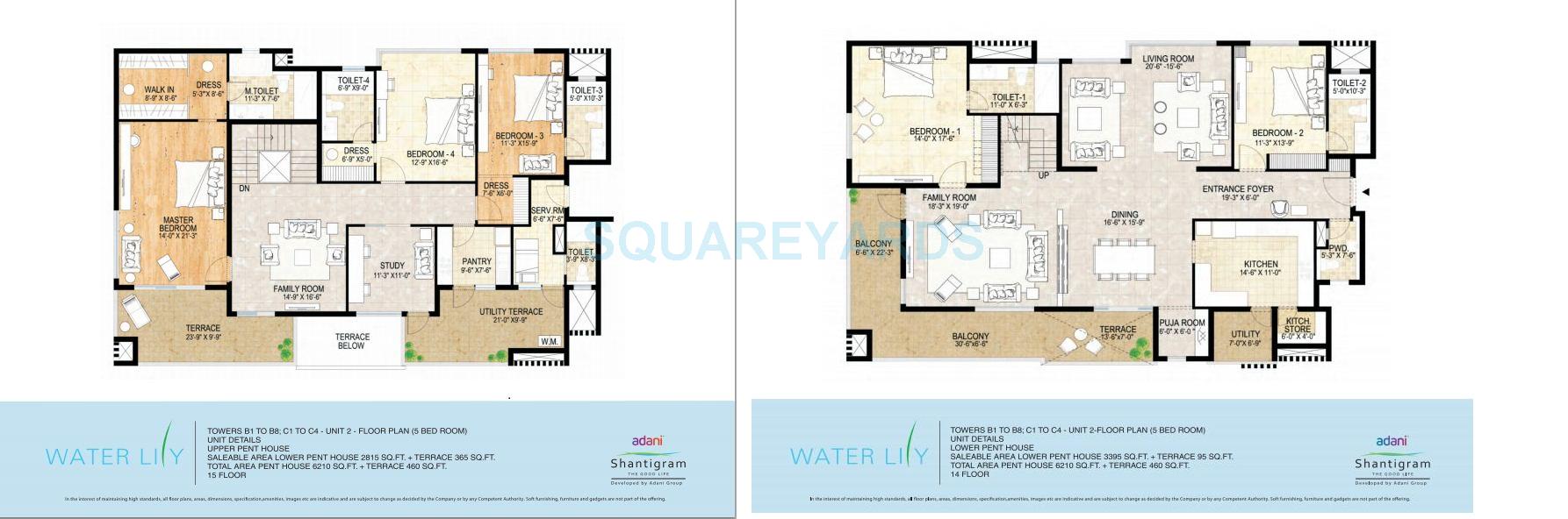 Floor plan of 5 BHK 6120 Sq. Ft. Penthouse in Adani Shantigram Water Lily, Ahmedabad