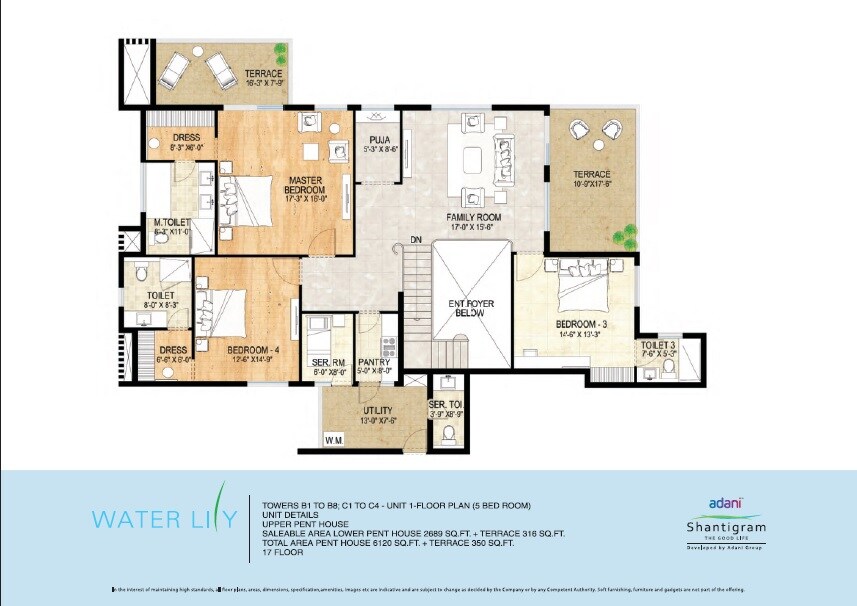 Floor plan of 4 BHK 6470 Sq. Ft. Penthouse in Adani Waterlily, Ahmedabad