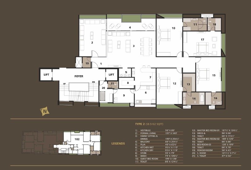 Floor plan of 4 BHK 5162 Sq. Ft. Apartment in Addor 14 Crowns, Ahmedabad