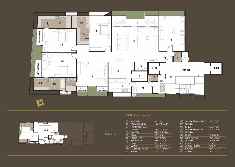 Floor plan of 4 BHK 5382 Sq. Ft. Apartment in Addor 14 Crowns, Ahmedabad