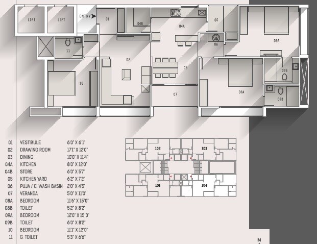 Floor plan of 3 BHK 2295 Sq. Ft. Apartment in Addor Cloud 9, Ahmedabad