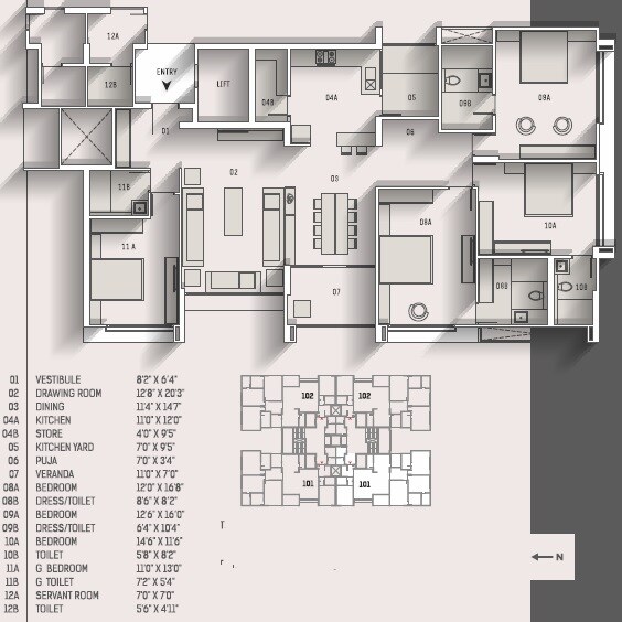 Floor plan of 4 BHK 2943 Sq. Ft. Apartment in Addor Cloud 9, Ahmedabad